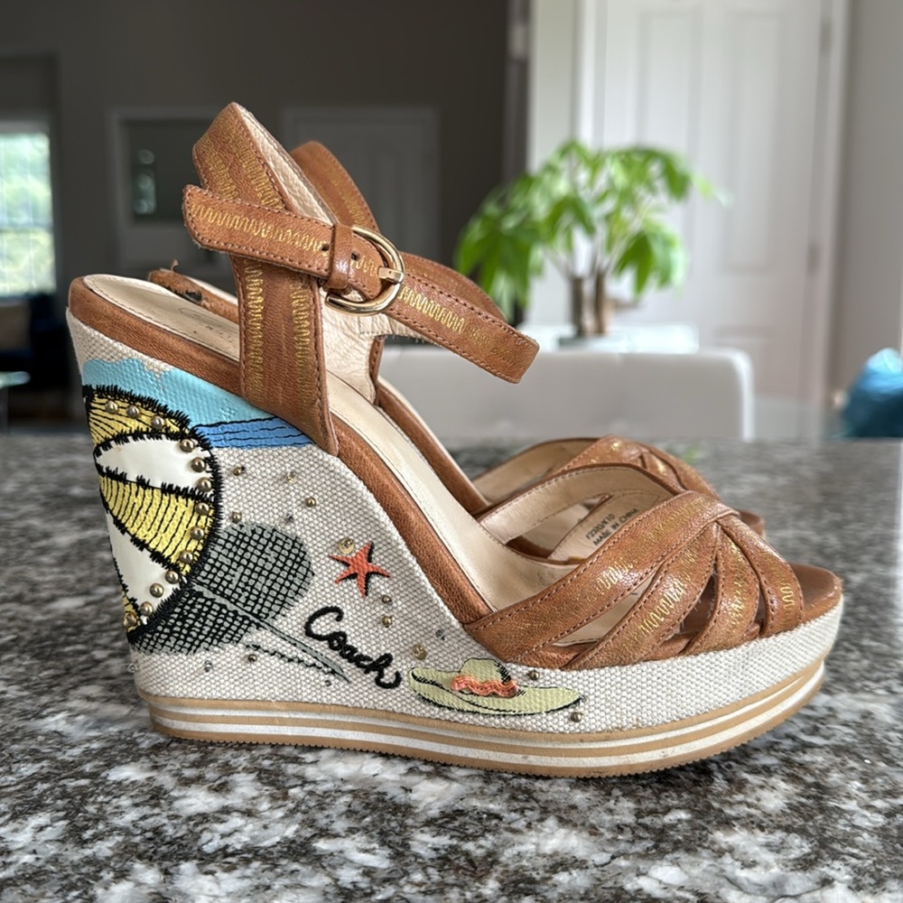 Vintage COACH Caroline Leather Sandal Wedge Heel Shoe